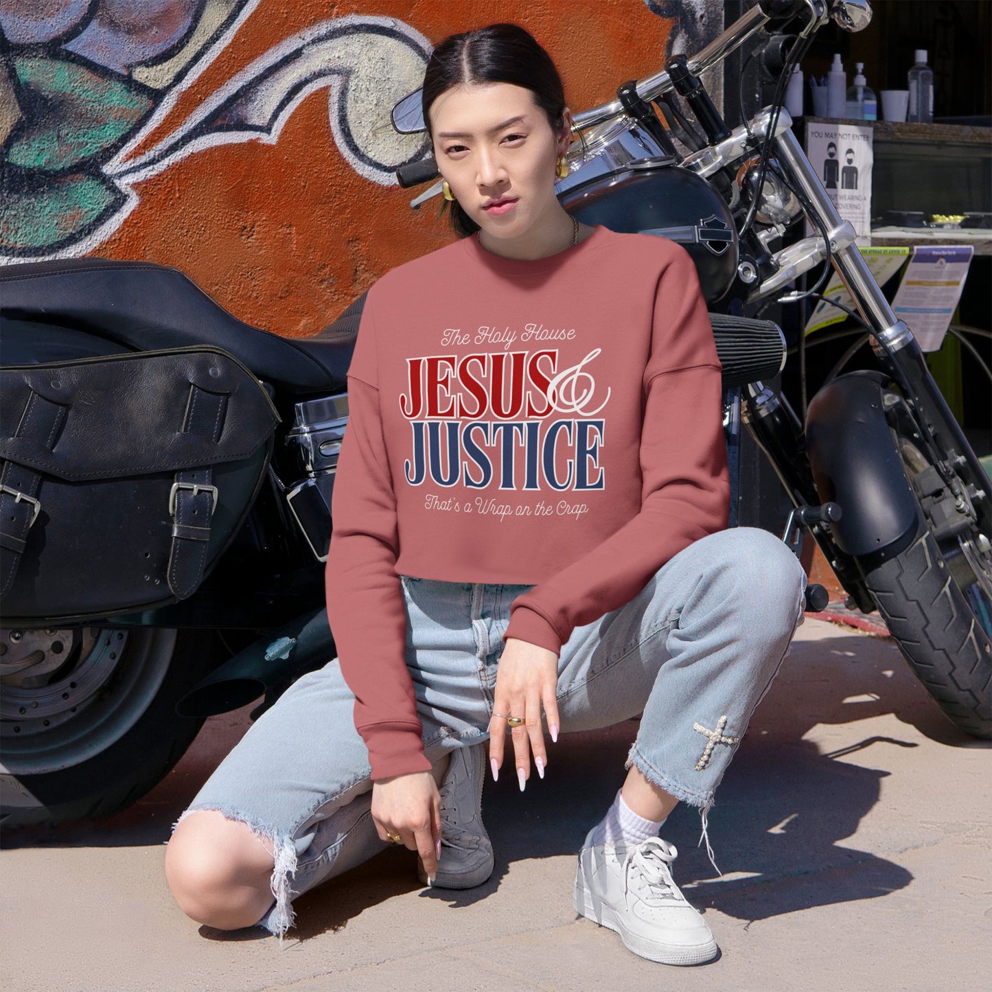 JESUS AND JUSTICE CROP SWEATSHIRT