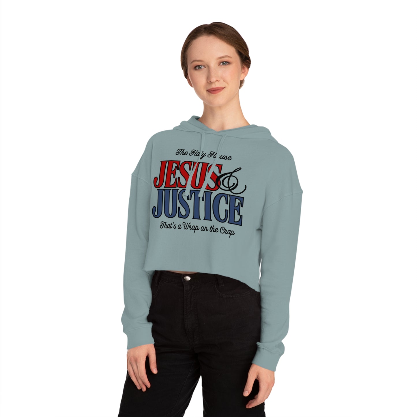 JESUS AND JUSTICE CROP HOODIE