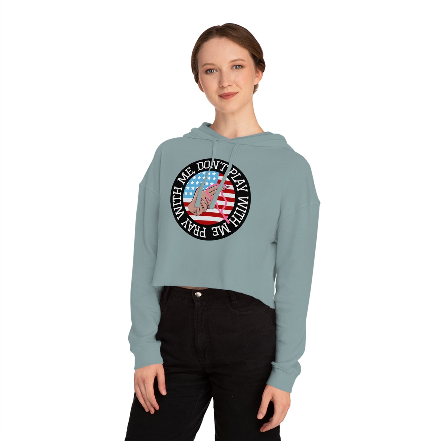 PRAY DON'T PLAY CROP HOODIE