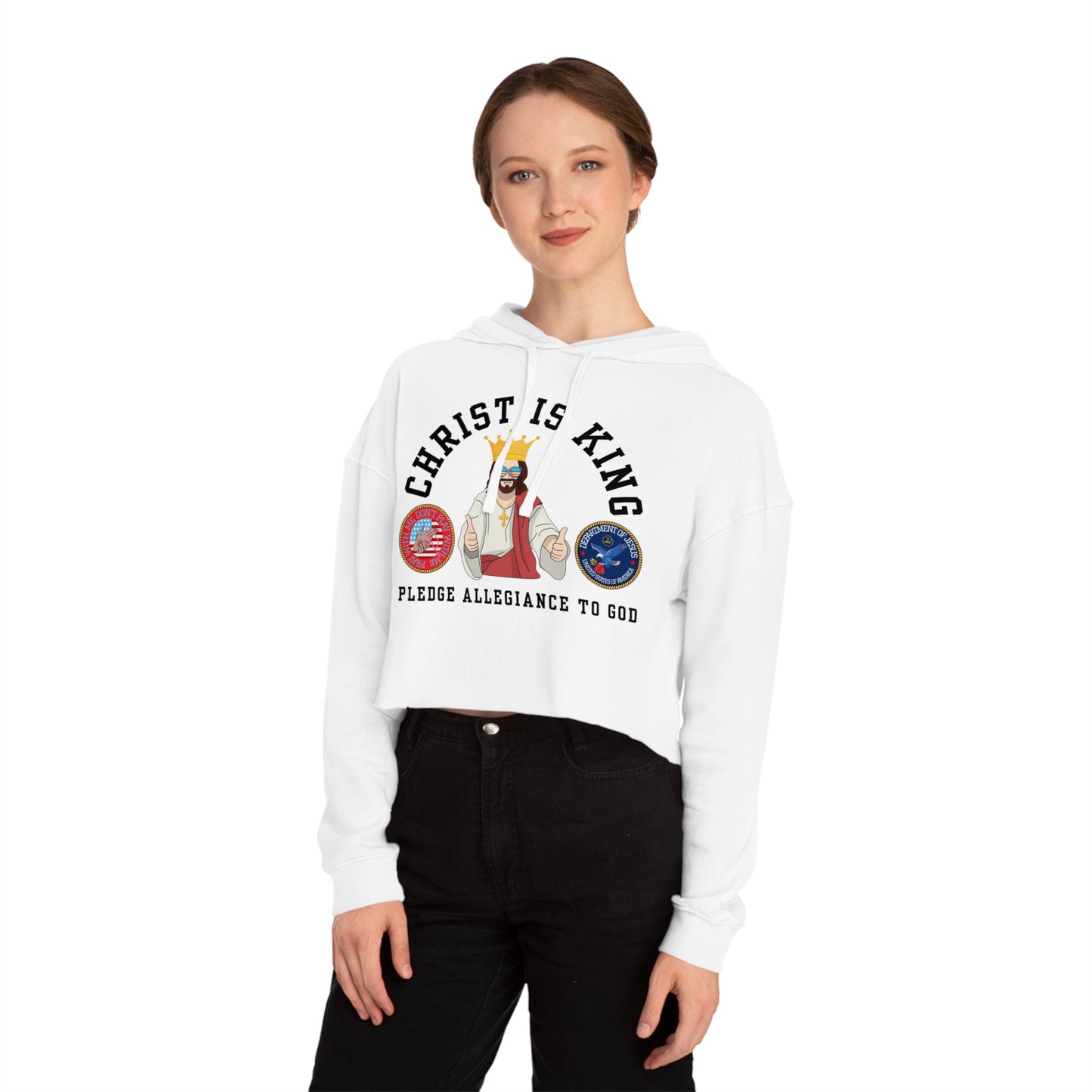 PLEDGE ALLEGIANCE TO GOD CROP HOODIE