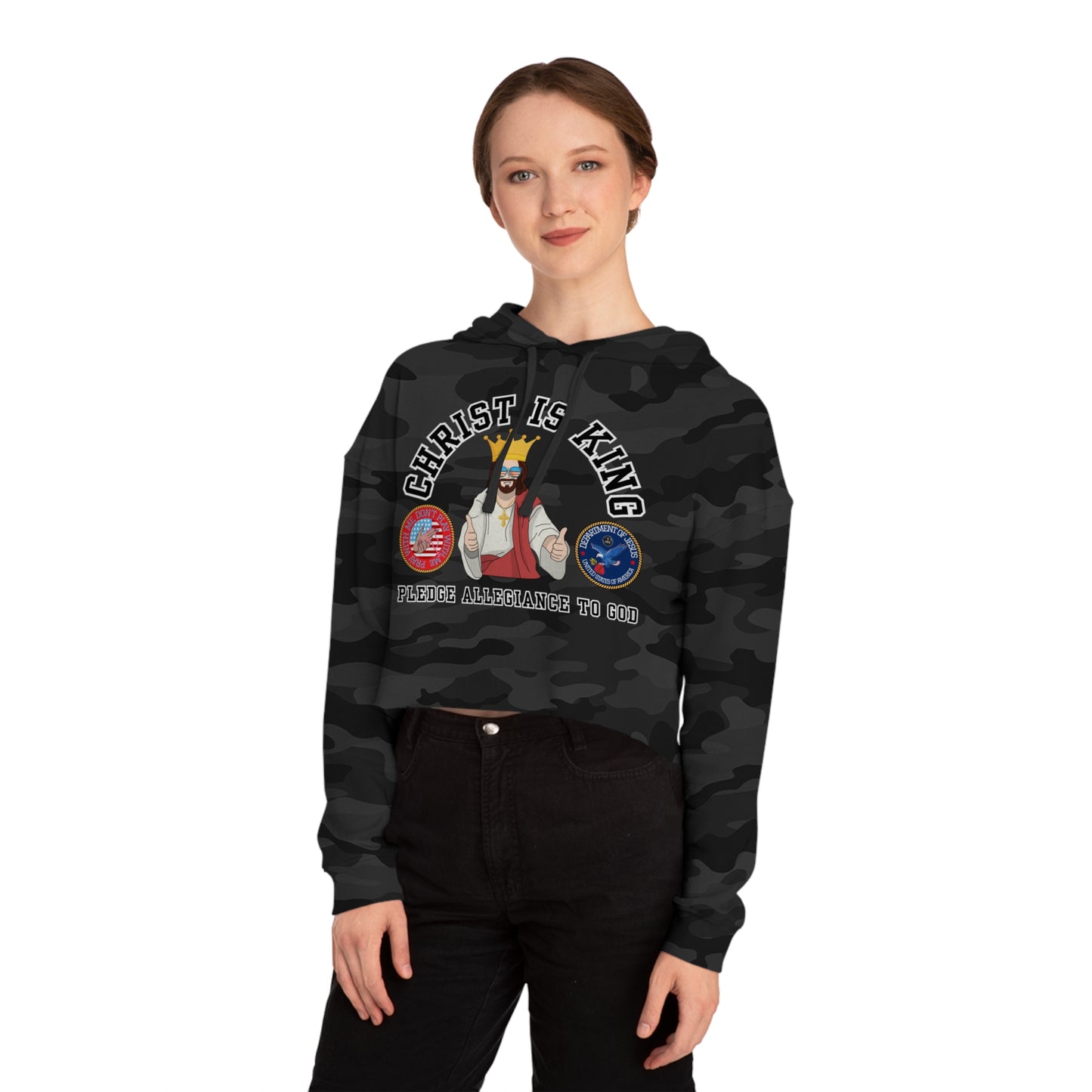 PLEDGE ALLEGIANCE TO GOD CROP HOODIE