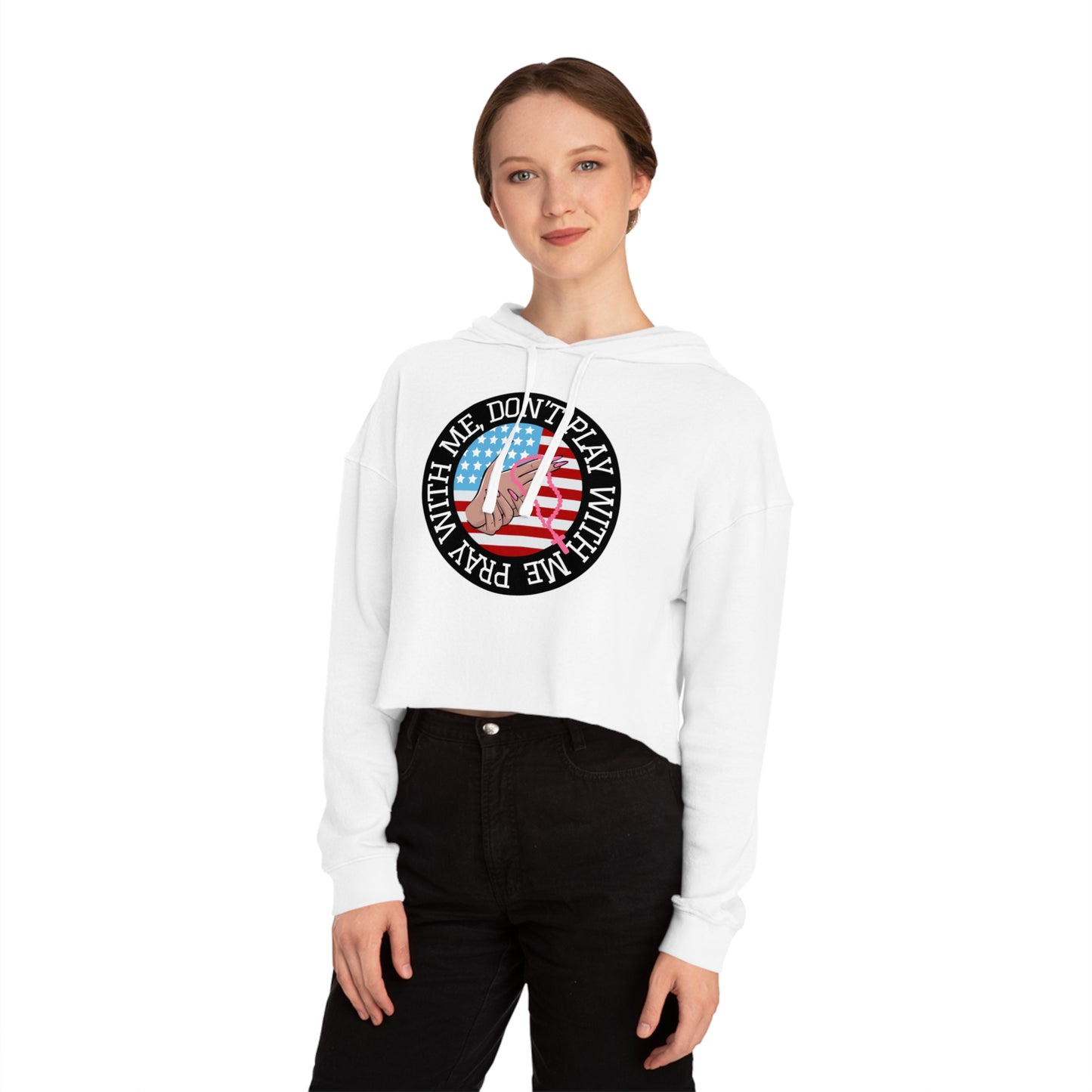 PRAY DON'T PLAY CROP HOODIE