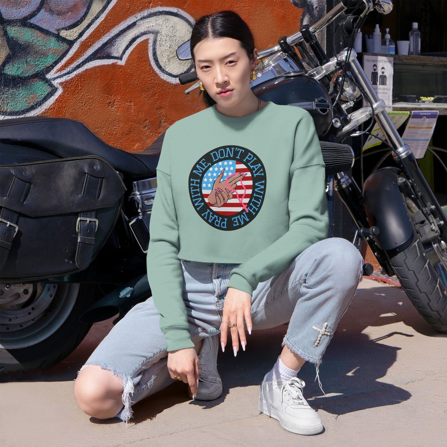 PRAY DONT PLAY CROP SWEATSHIRT